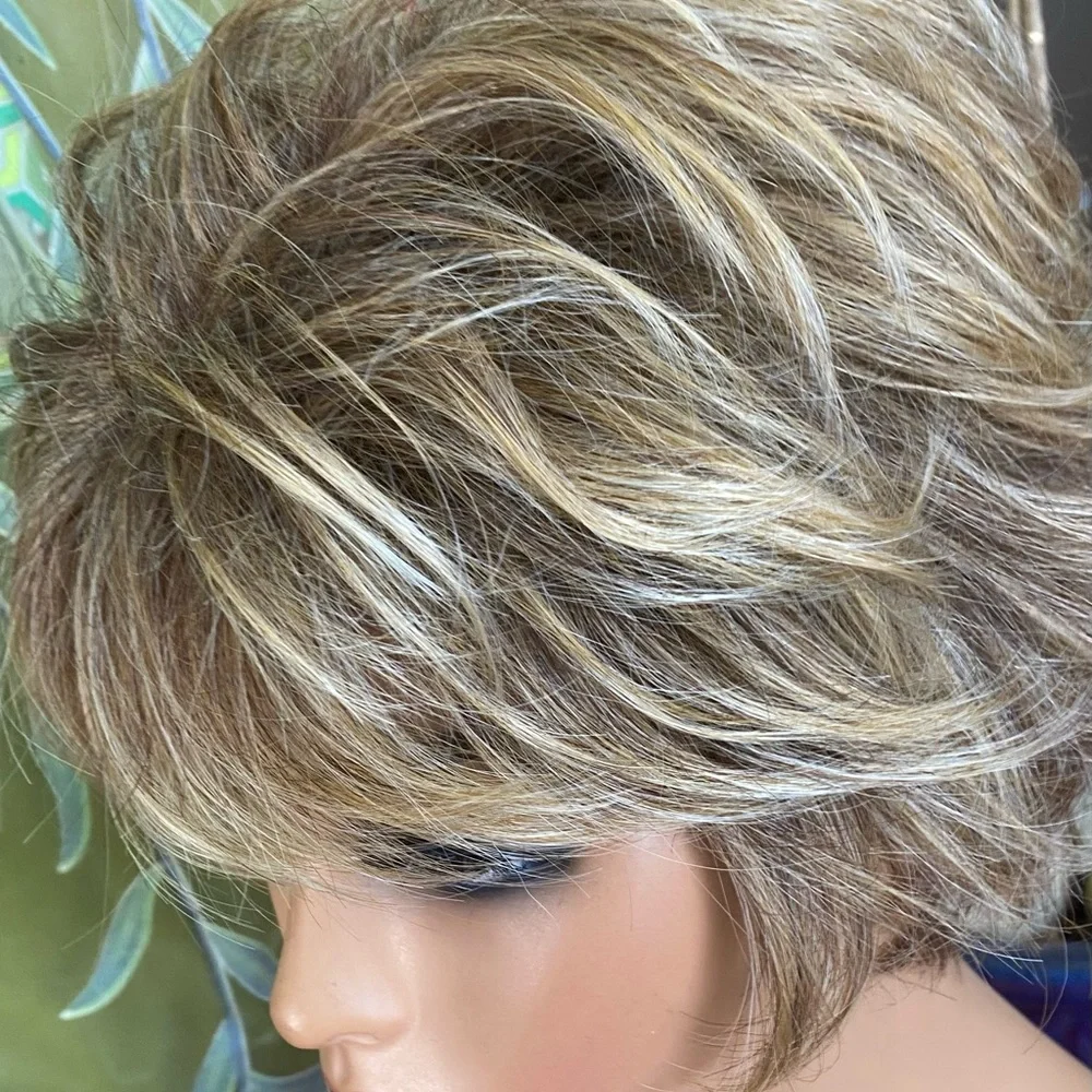 blonde and brunette roots pixie bob wig
